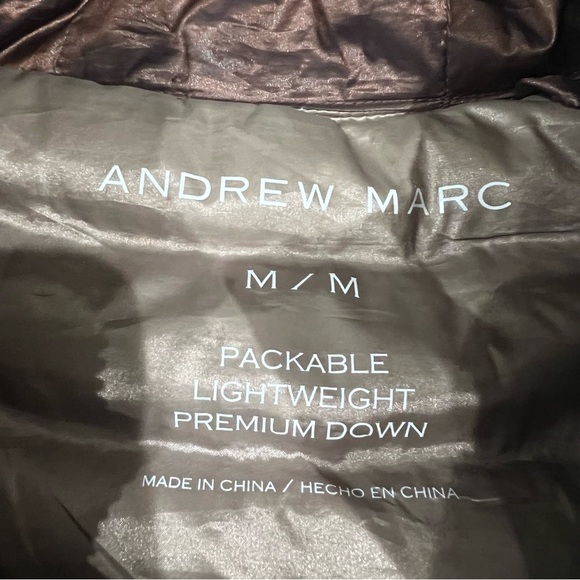 Andrew Marc Metallic Brown Packable Lightweight Premium Down Hoodie Women’s Sz M - Picture 2 of 9
